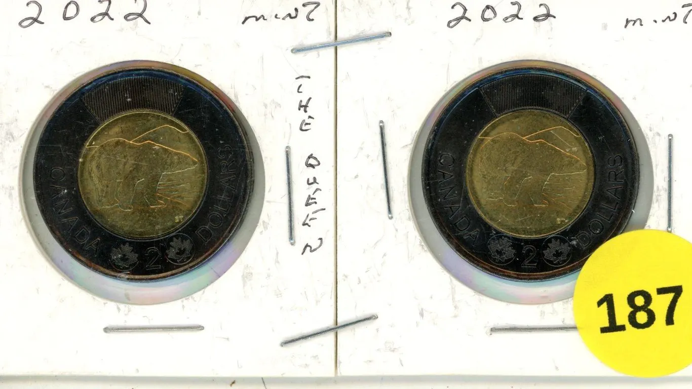 (2) 2022 Canadian Toonie, Black Rim, Fare Well to the QUEEN, Mint