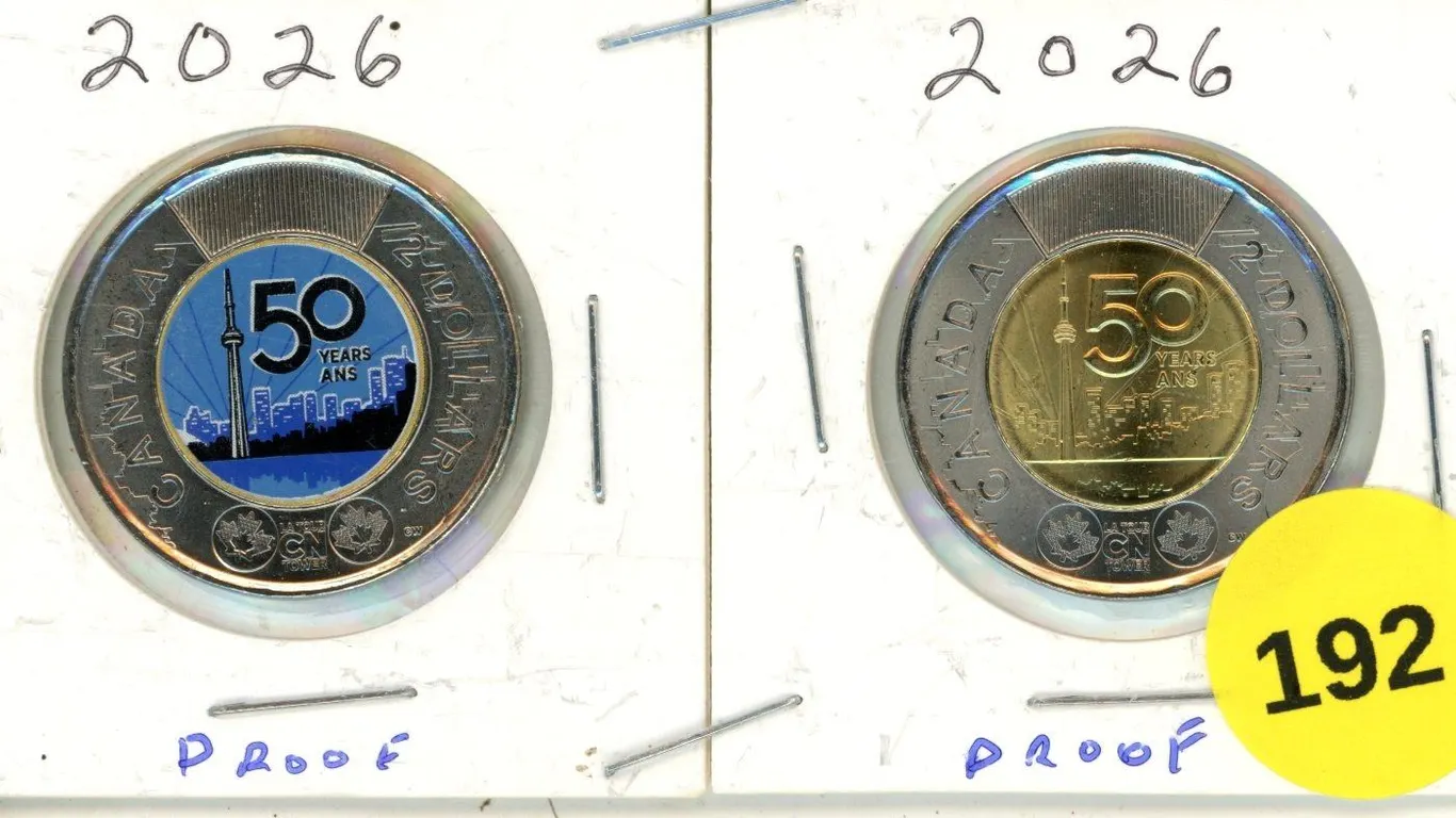 2026 Canadian Toonie,50 th Anniversary of the CN Tower, WC and WOC Proof