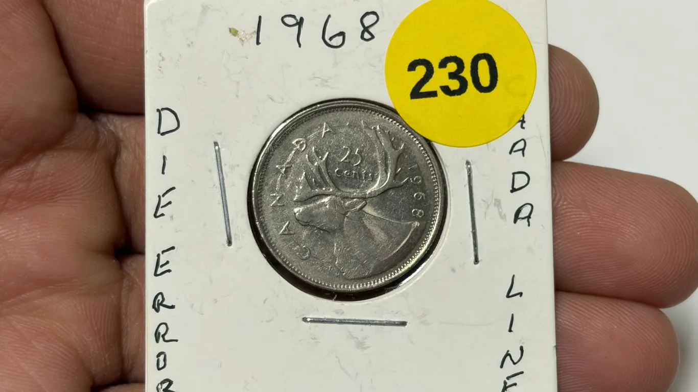 1968 Canadian Quarter, Die Error, Line In Canada