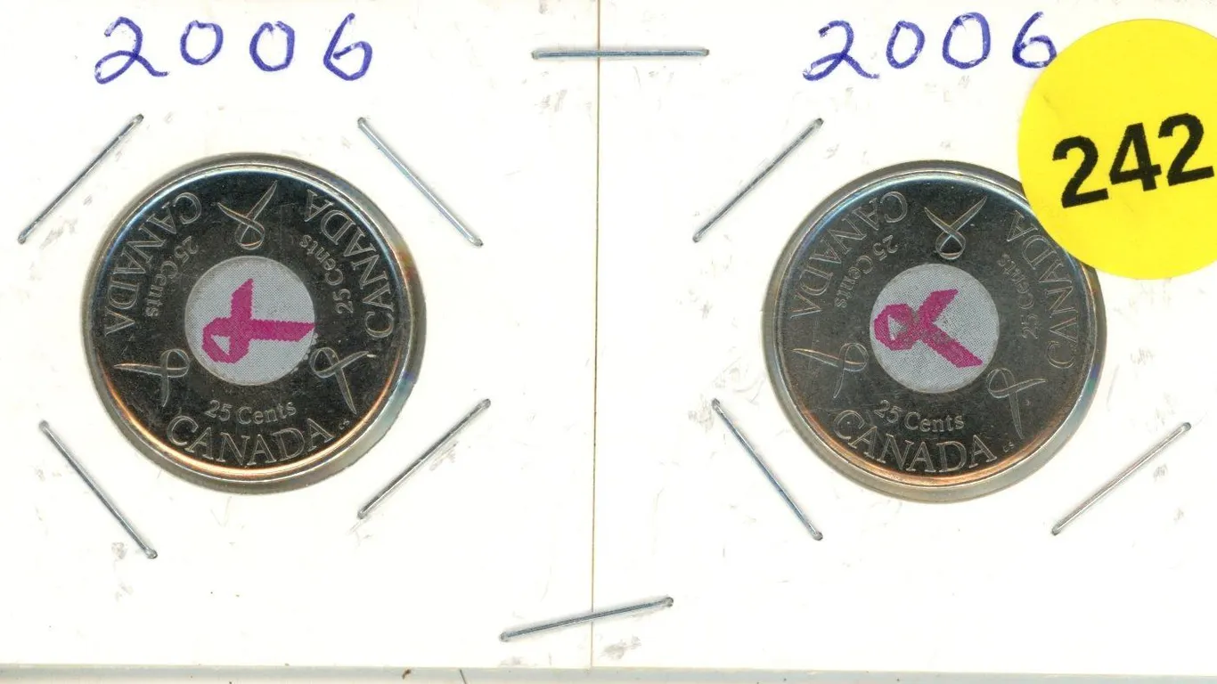 (2) 2006 Canadian Quarters, Pink Ribbon WC