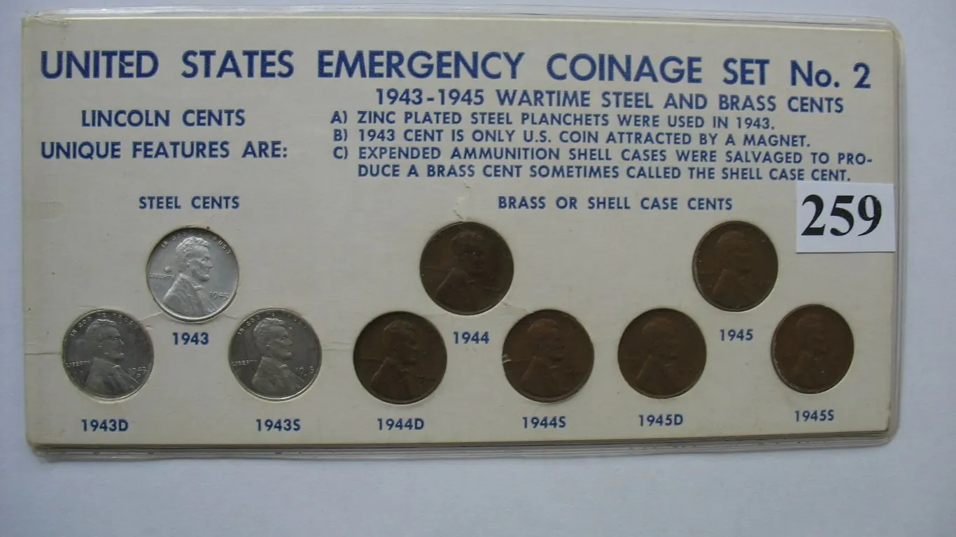 UNITED STATES EMERGENCY COINAGE SET - 1943 to 1945 WHEAT CENTS
