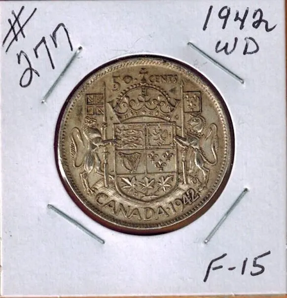 1942 CANADIAN SILVER 50 CENT COIN - WIDE DATE