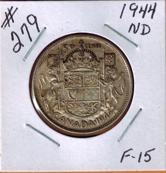 1944 CANADIAN SILVER 50 CENT COIN - NARROW DATE