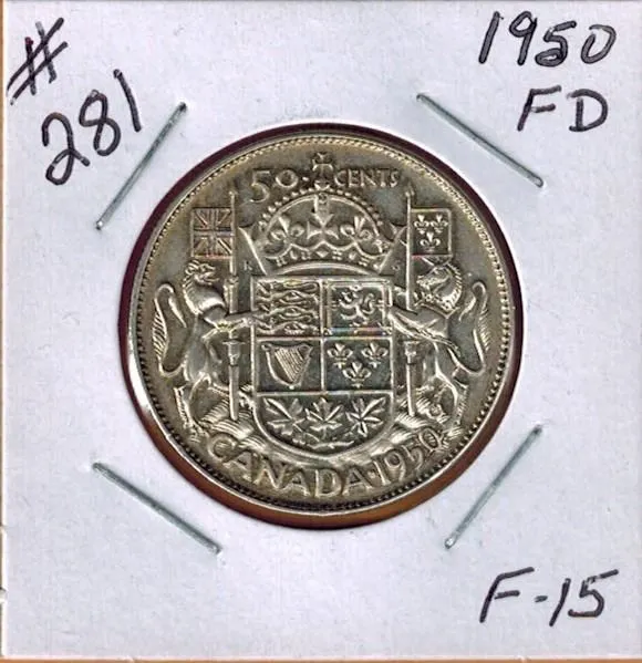1950 CANADIAN SILVER 50 CENT COIN - FULL DESIGN
