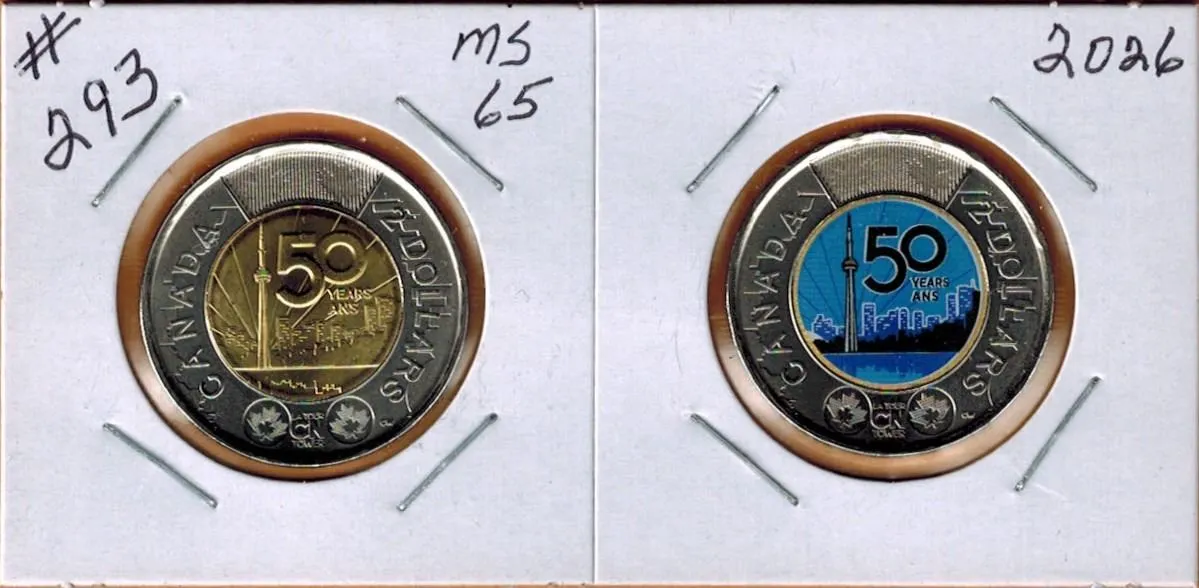 2026 TORONTO CN TOWER 50 YEARS - 2.00 COINS - Coloured and Non Coloured
