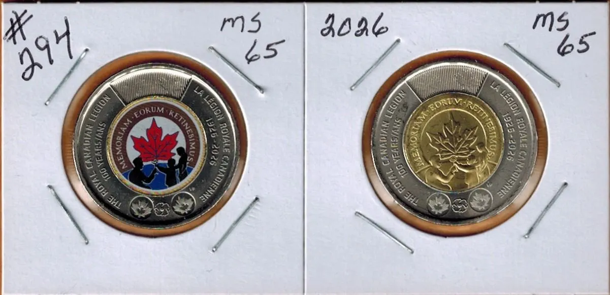 2026 ROYAL CANADIAN LEGION 100 YEARS DOLLAR COINS - Coloured and Non Coloured