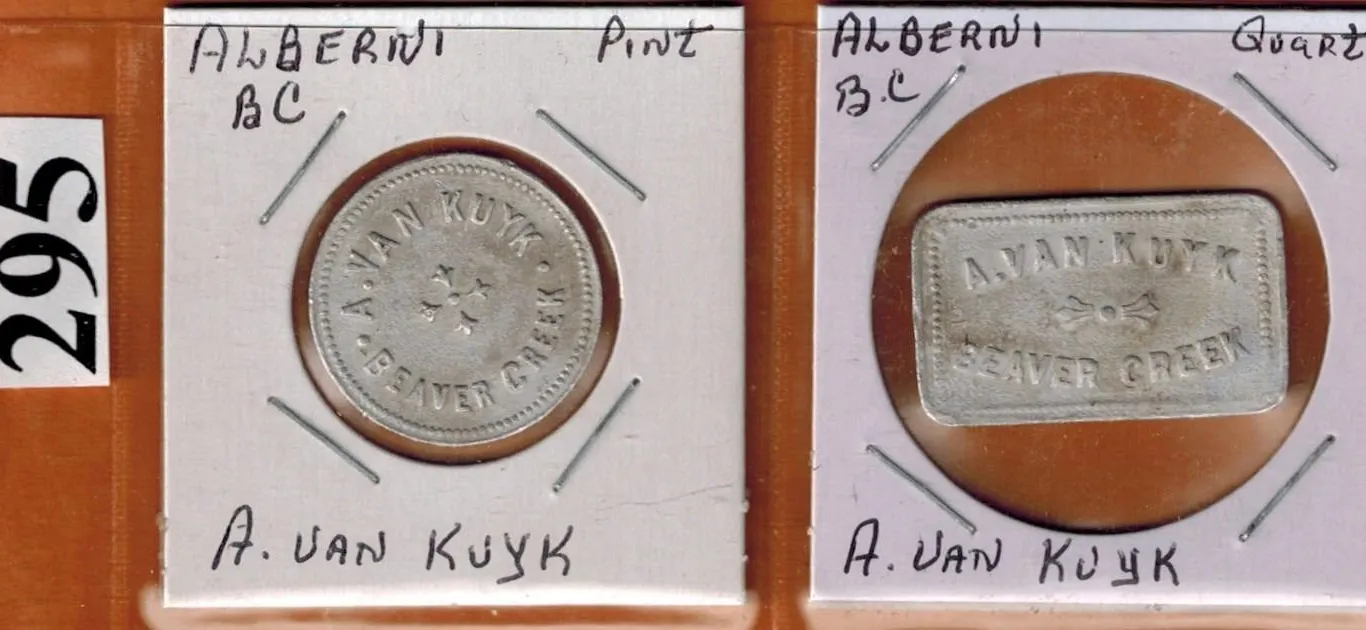 BRITISH COLUMBIA DAIRY TOKENS - ALBERNI - A. VAN. KULK (Pint and Quart Token)