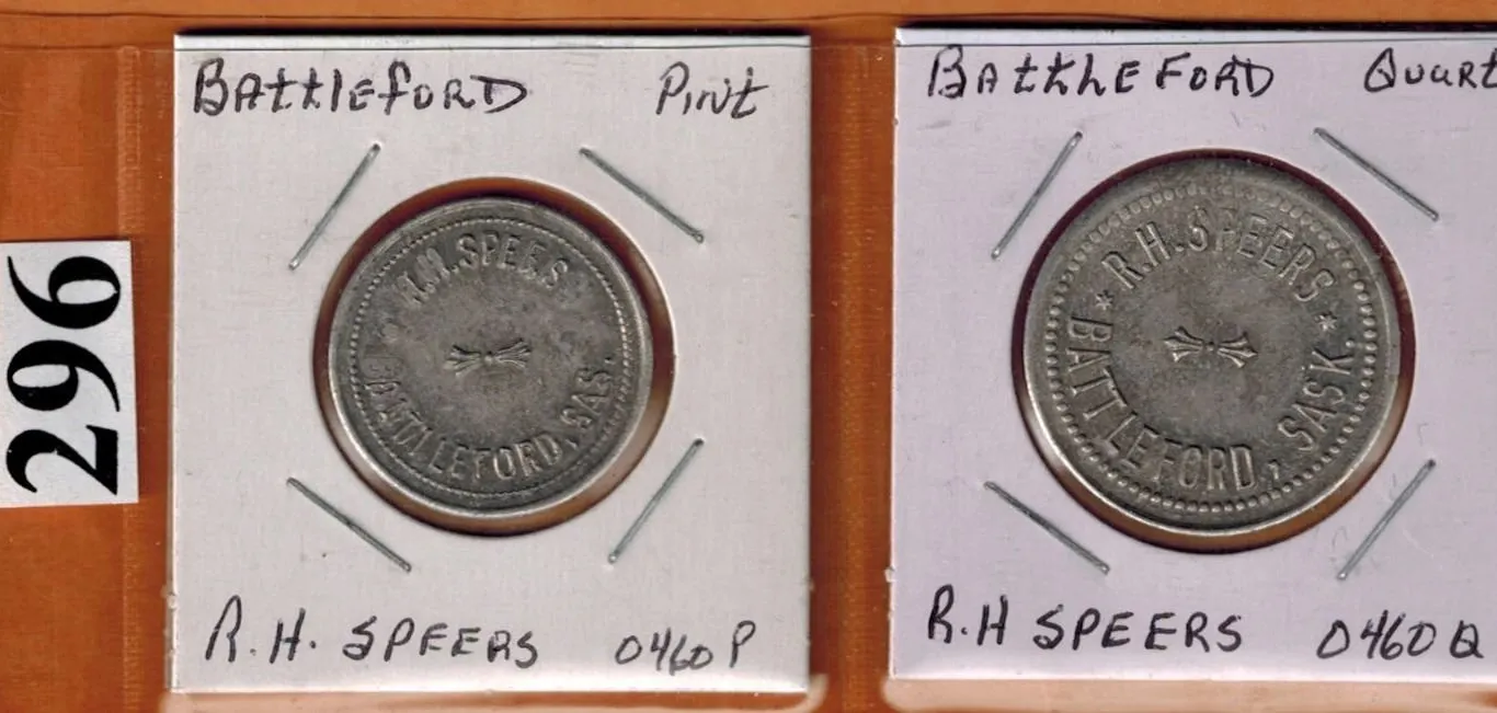 SASKATCHEWAN DAIRY TOKENS - BATTLEFORD - R. H. SPEERS (Pint and Quart Token)