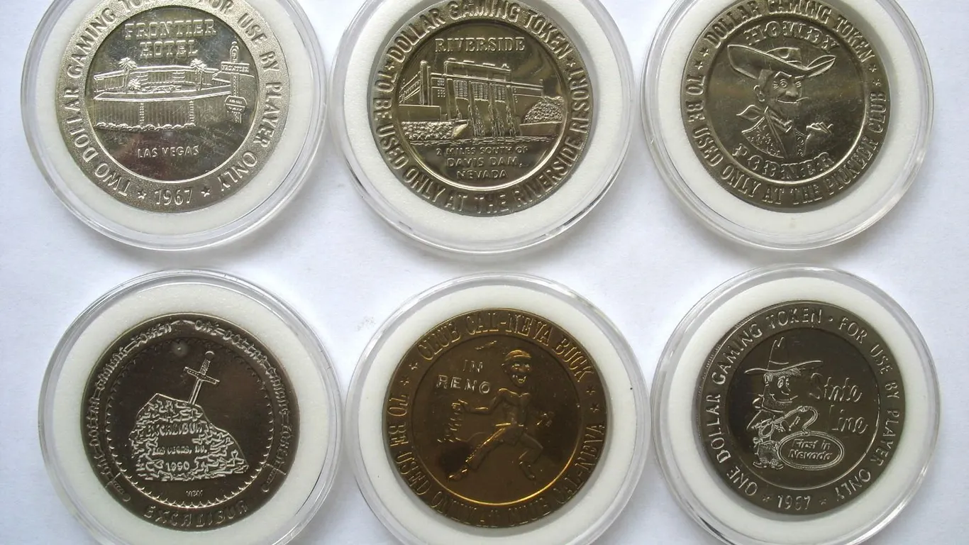 LOT OF 6 DIFFERENT CASINO TOKENS (Reno, Las Vegas, Laughlin, and Wendover)