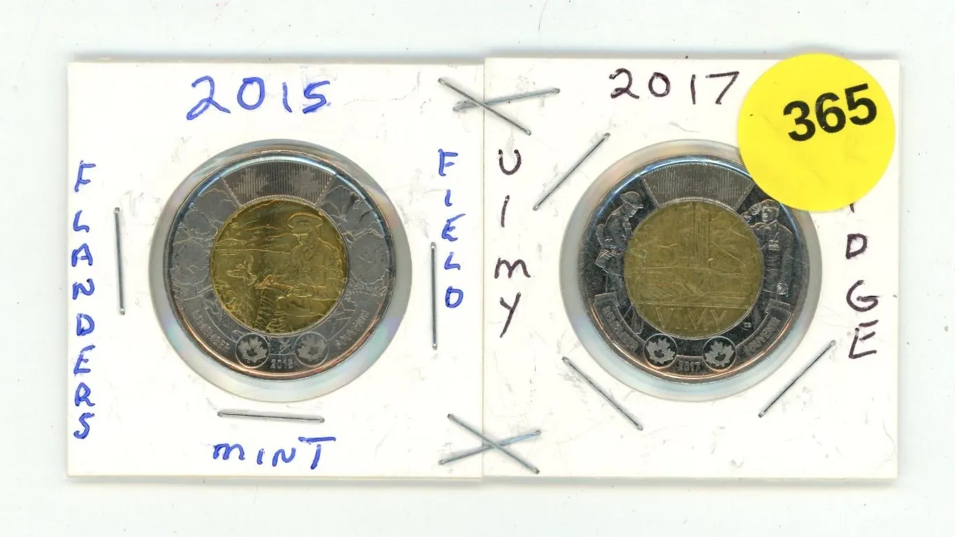 2015-2017 Canadian Toonies, Flanders Field & Vimy Ridge