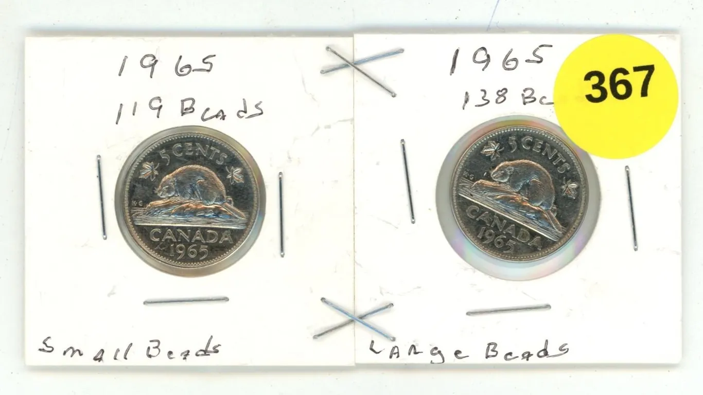 1965 Canadian Nickle, Small Beads,119 Beads & Large Beads, 138 Beads