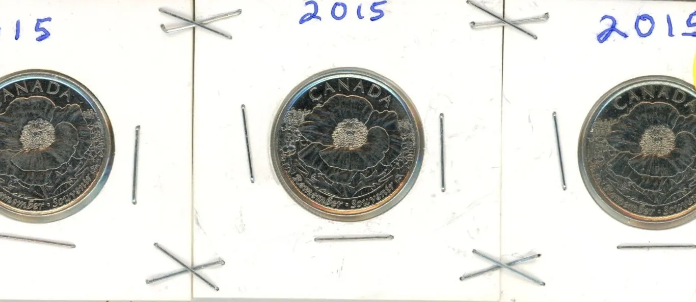 (3) 2015 Canadian Quarters, POPPY WOC