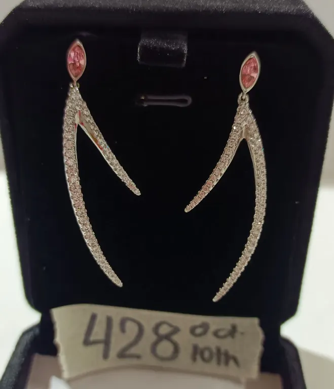 8) NEW Platinum Plated 0.3ct Lab-Created Pink Sapphire Dangle Earrings