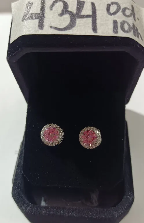 14) NEW Sterling Silver 1.0ct Each Lab-Created Pink Sapphire Halo Stud Earrings