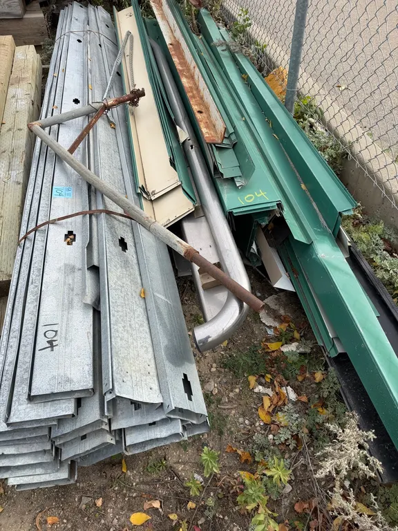 Assorted Galvanized Steel Building Panels, Flashing & Green Metal Trim – Large Lot