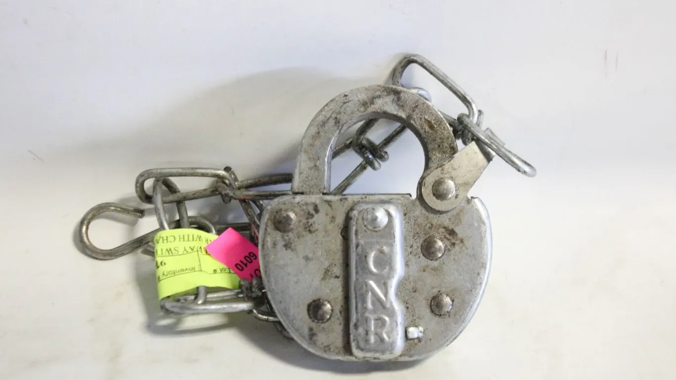 RAILWAY SWITCH LOCK STAMPED CNR WITH CHAIN