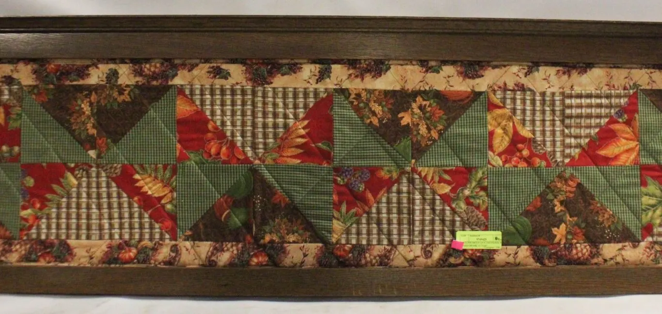 AUTUMN MOTIF QUILTED PANEL IN WOOD FRAME 15.5X50"