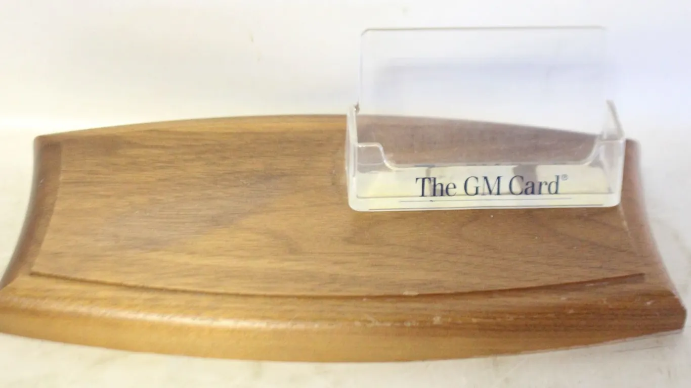 VINTAGE "THE G.M. CARD" WOOD BUSINESS CARD HOLDE