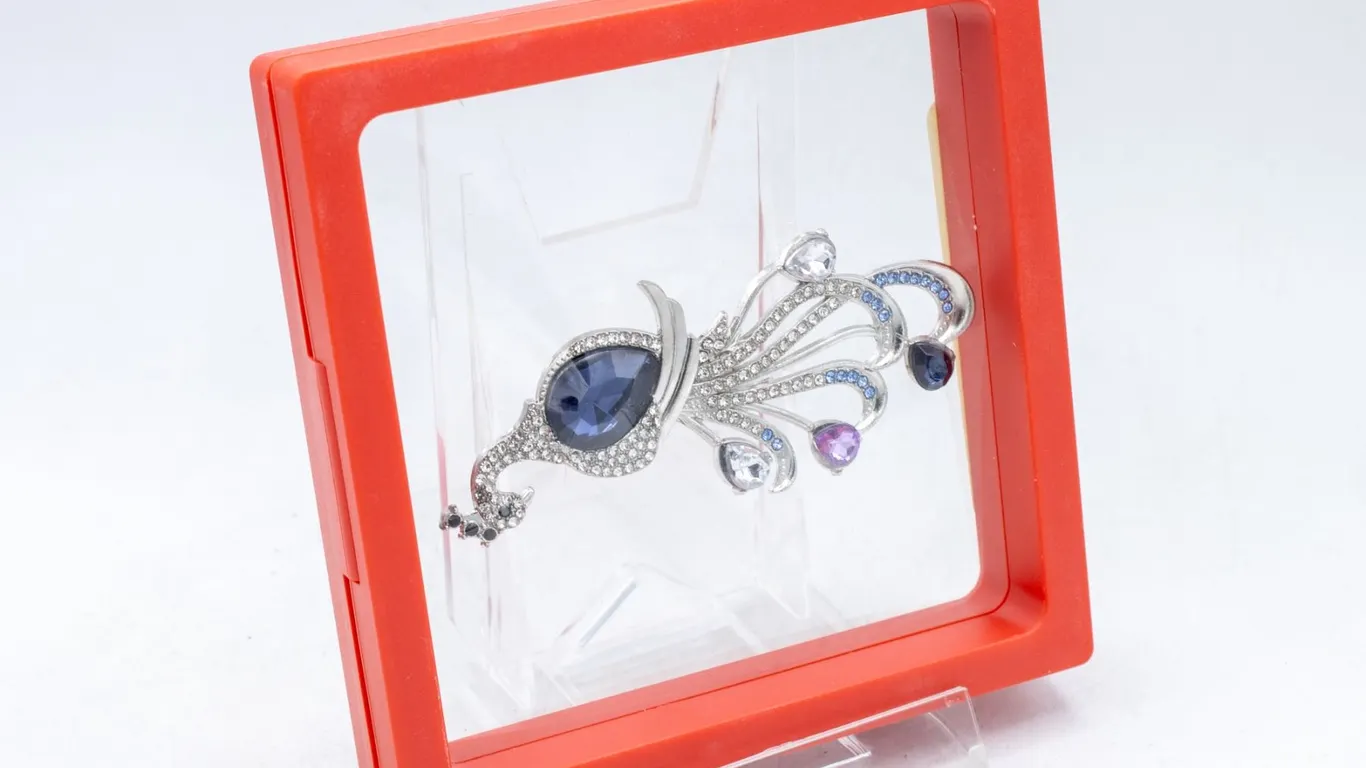 NEW PEACOCK BROOCH BLUE RHINESTONES