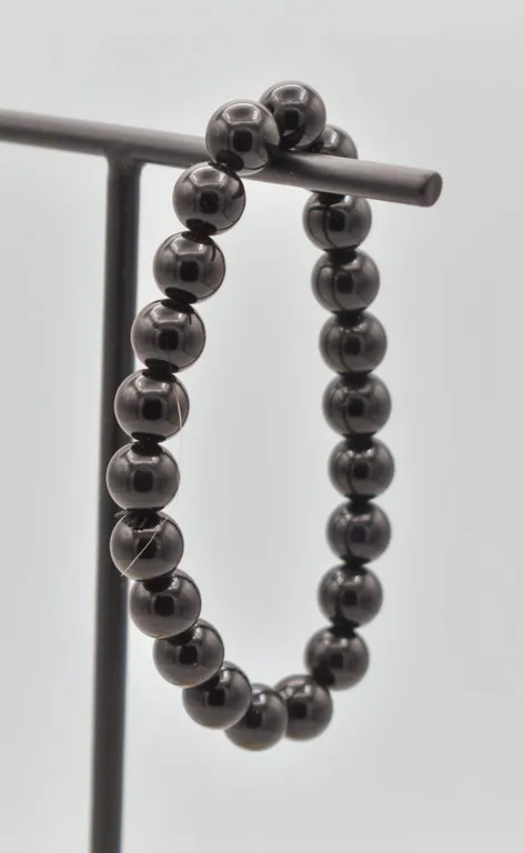 #98- NATURAL BLACK OBSIDIAN BEAD BRACELET 8MM/75"