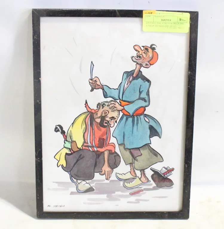 VINTAGE INK+COLOUR DRAWING A.SHOP JAI SHAVING HEAD