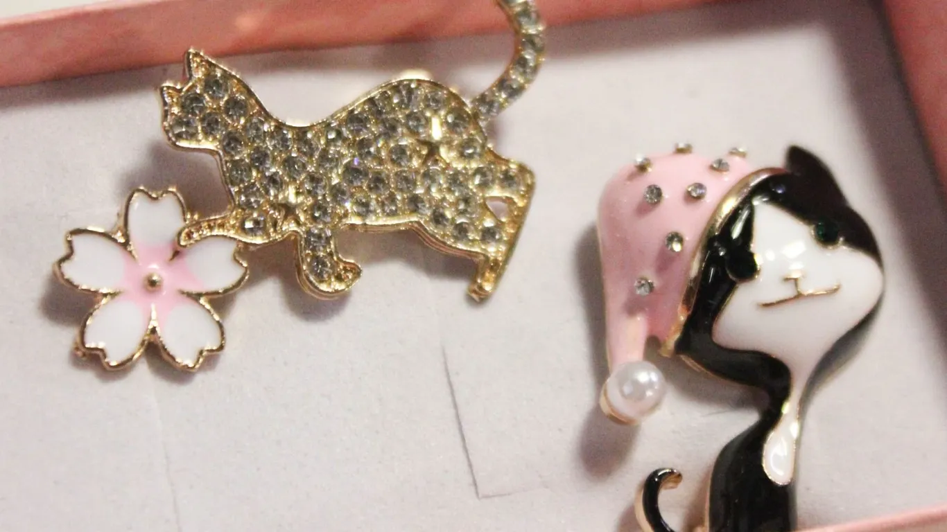 NEW 2PCS CATS LOVERS BROOCH SET