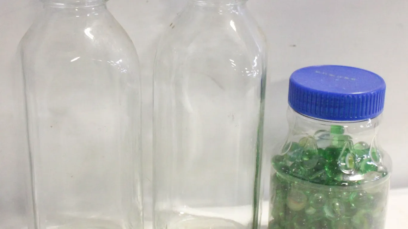 VINTAGE GLASS MILK BOTTLES & MARBLES