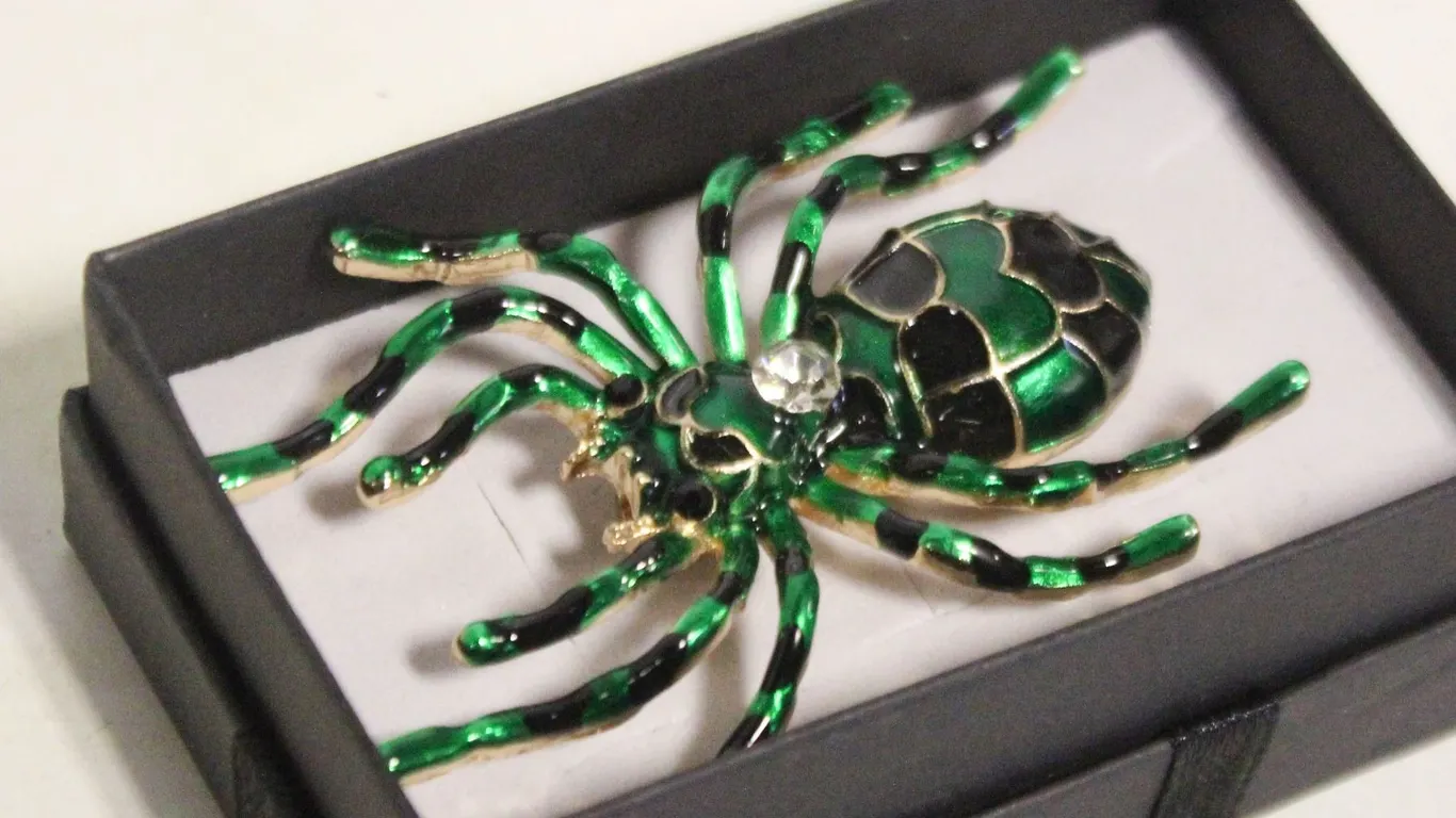 NEW LARGE SPIDER BROOCH GREEN & BLACK