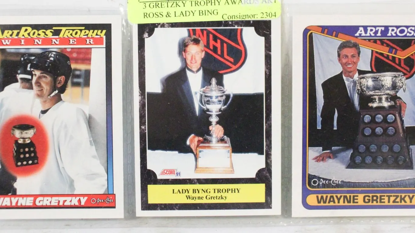 3 GRETZKY TROPHY AWARDS ART ROSS & LADY BING