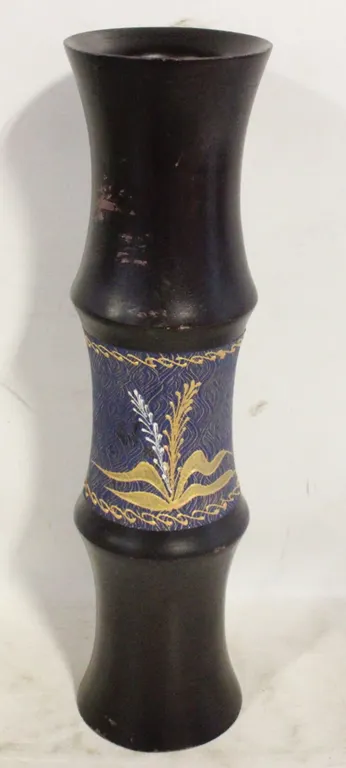 HAND CARVED WOODEN VASE BLUE AND