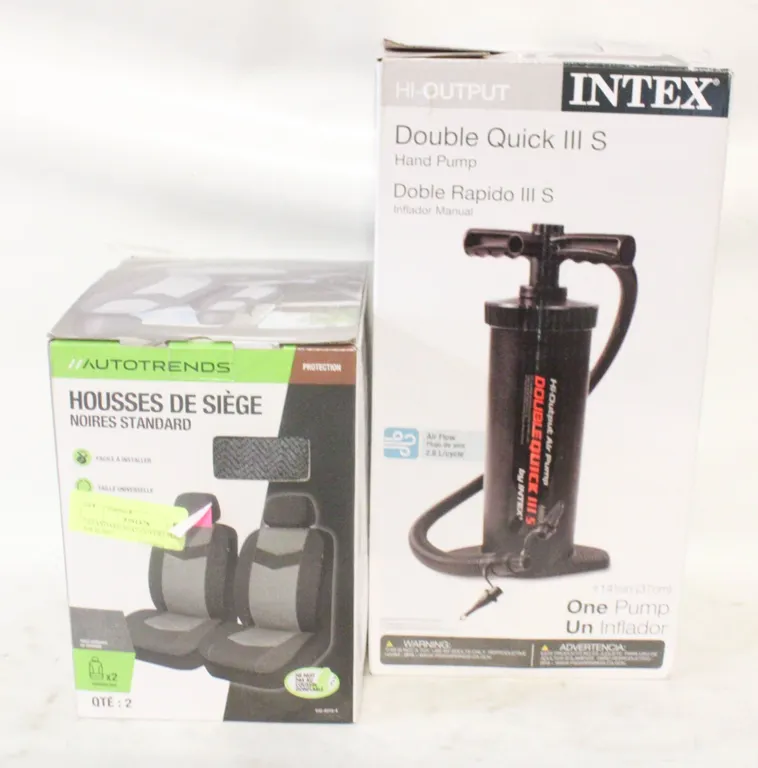 2 STANDARD SEAT COVERS PLUS AIR PUMP