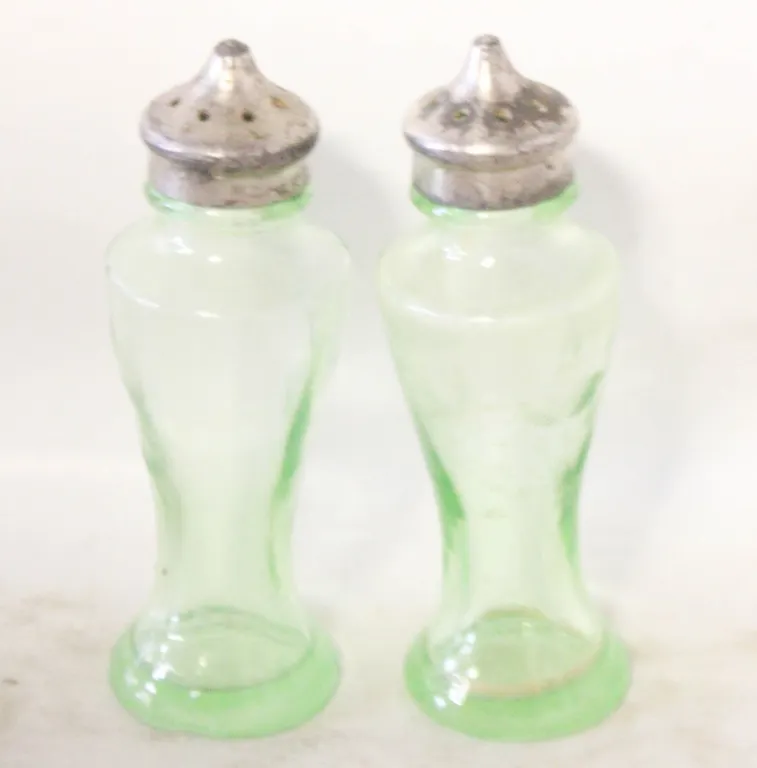 PAIR URANIUM GLASS SALT PEPPER SHAKERS