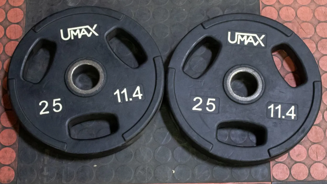 BAILIFF SEIZED: 2X UMAX RUBBER WEIGHT PLATES 25LB