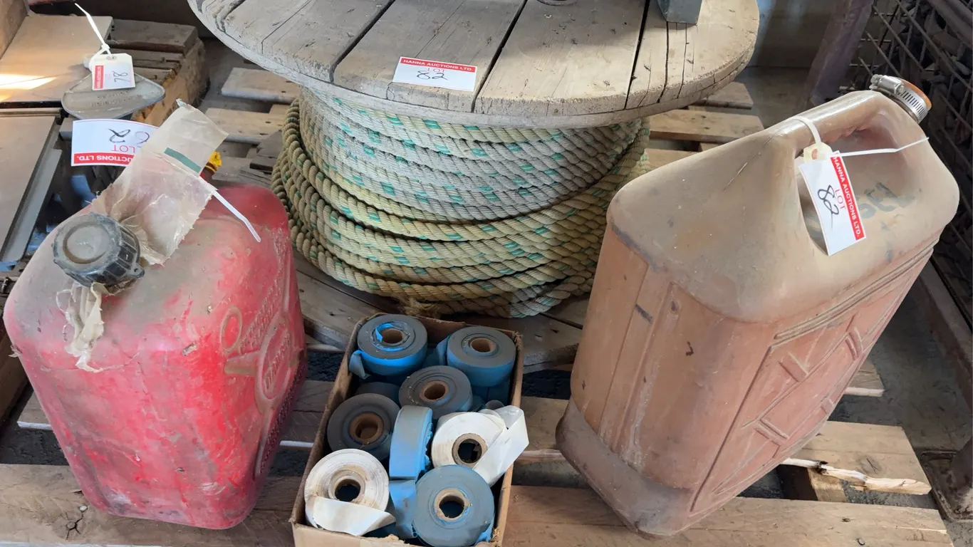Rope Reel, Fuel Cans & Pipe Thread Tape Lot