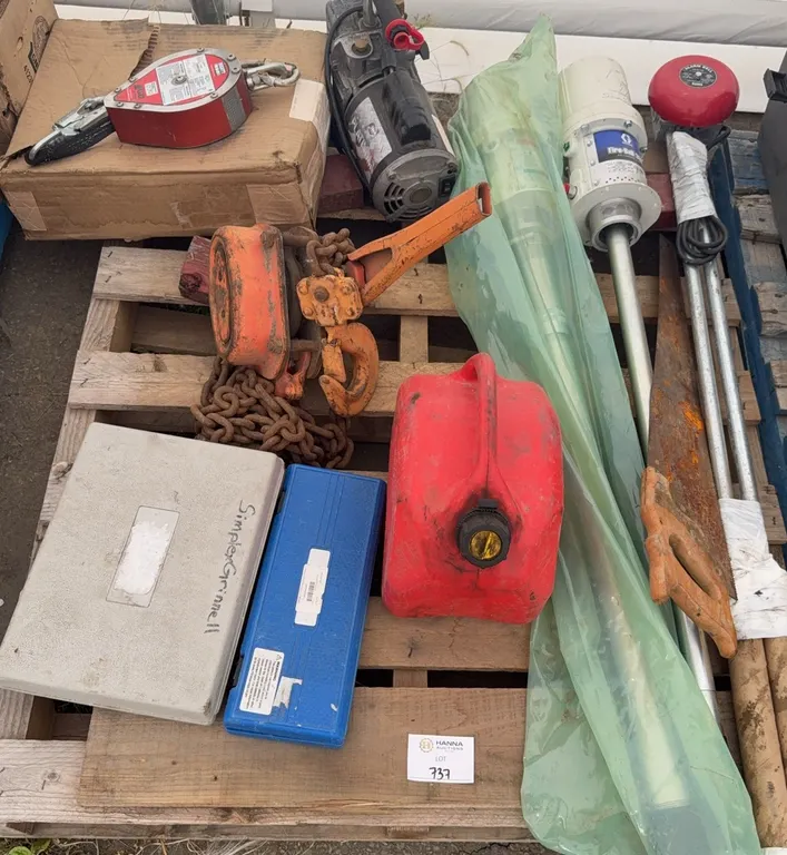Industrial Equipment & Safety Gear Lot Featuring JB Platinum Pump, Chain Hoist, Fire Sentry Unit & T