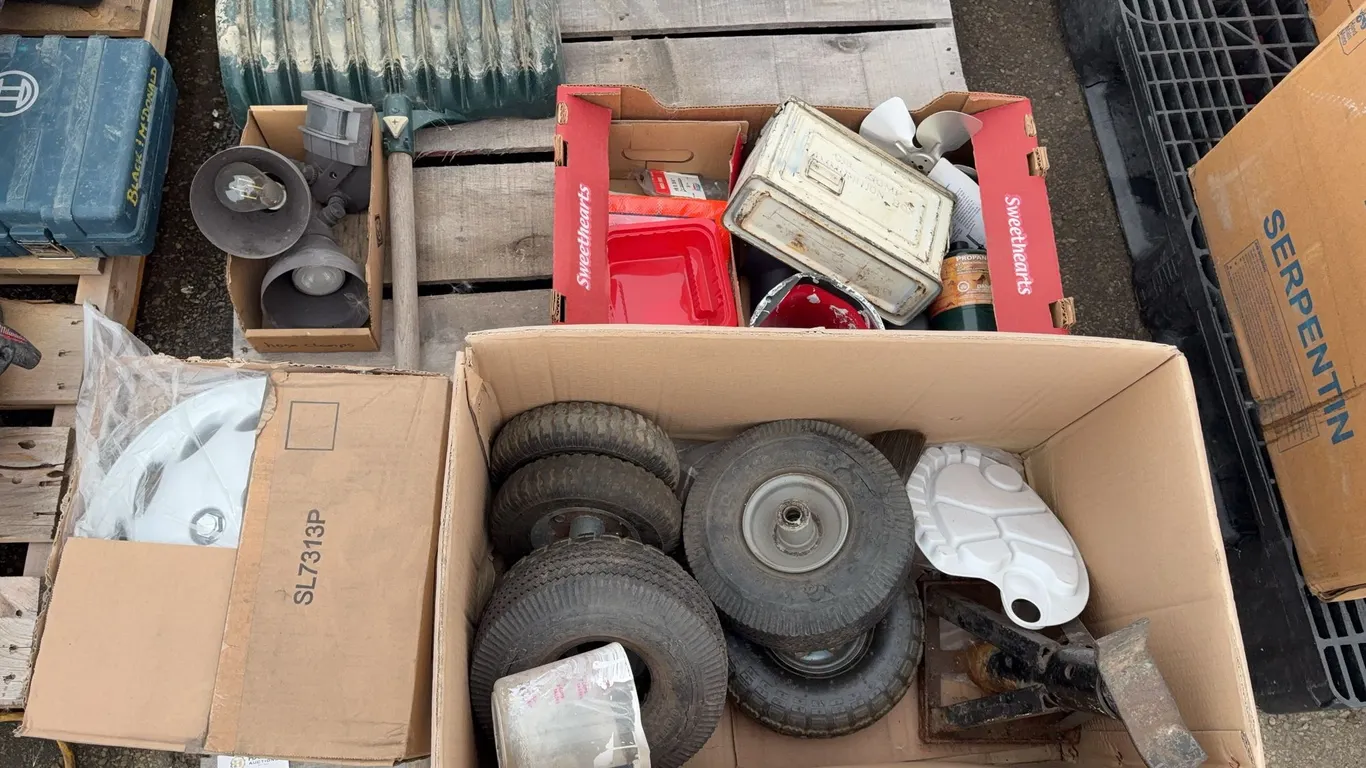 Mixed Lot Featuring Telescope, Wheel Covers, Pneumatic Tires & Miscellaneous Equipment