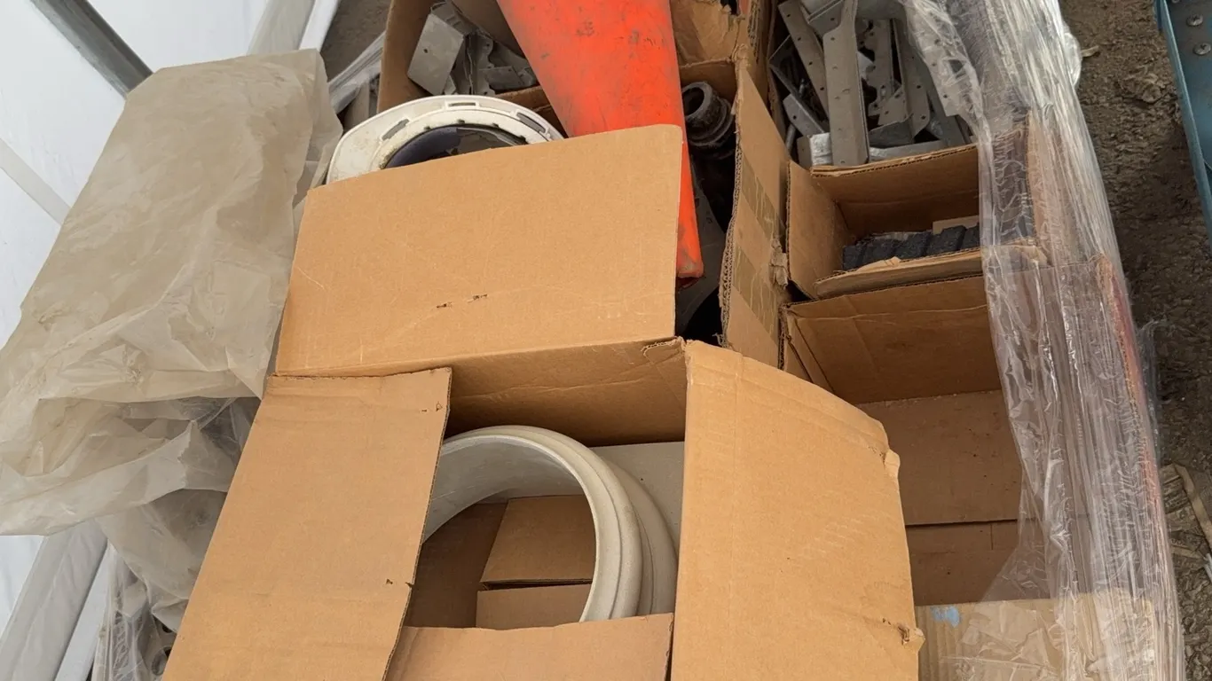 Mixed Lot of Galvanized Brackets, Hardware Components & Traffic Cones