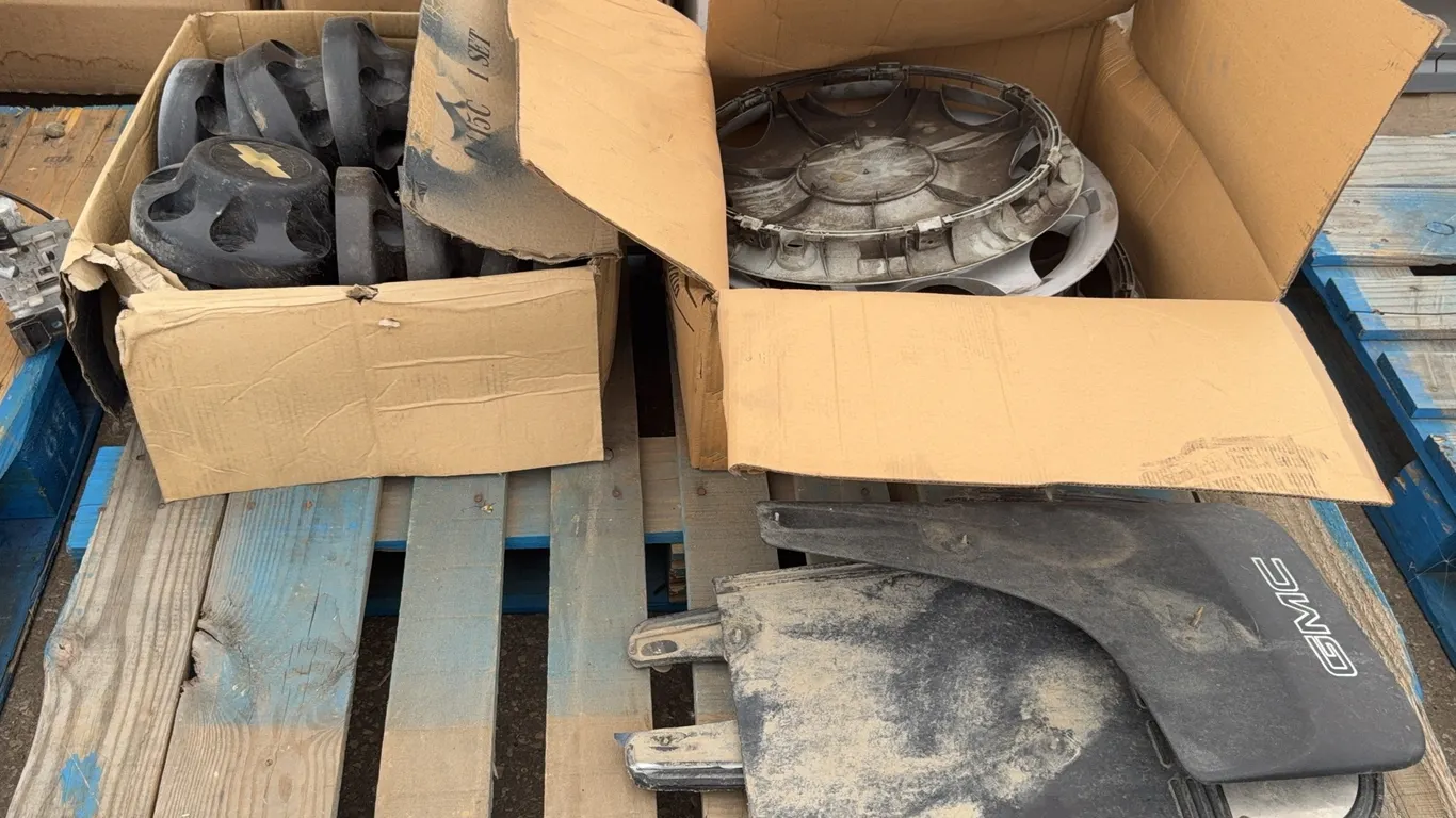 Mixed Automotive Wheel Cover, Hubcap & Mud Flap Lot Featuring Chevrolet, GMC and Mercedes-Benz Compo
