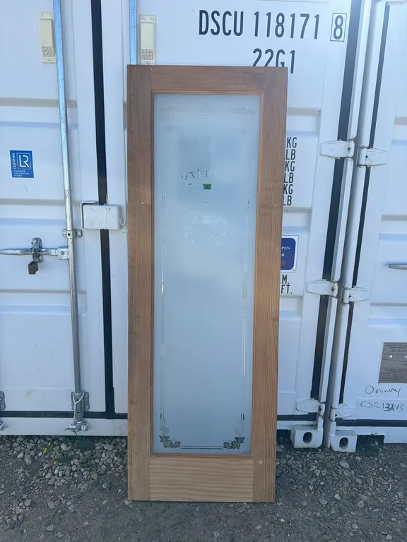 Glass Door with Obscure Window with Pantry Etched in, Never Used, 80 In x 28 In, (P10-SCB-S1448)