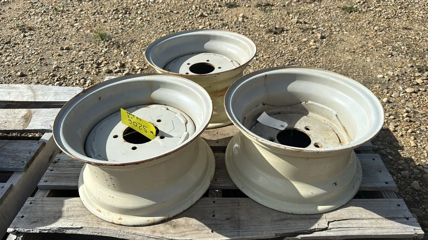 3 of 16" by 8" wide rim (new) with welded in centers of a Kverneland disk bind (suitable for ag implement tire) (P10-R10-E-S206)