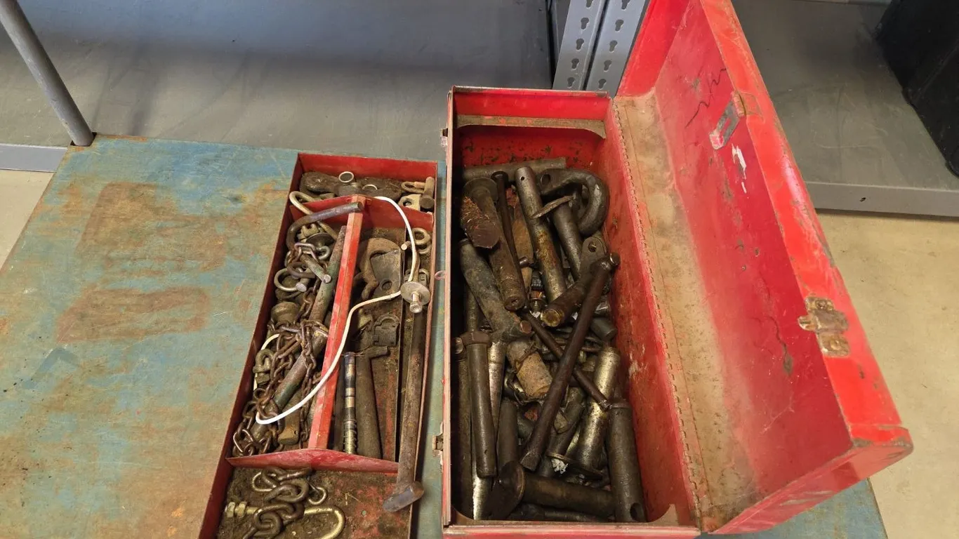 Red Toolbox withLarge Quantity of Assorted Hitch Pins and More as Pictured (P9-FL-S315)