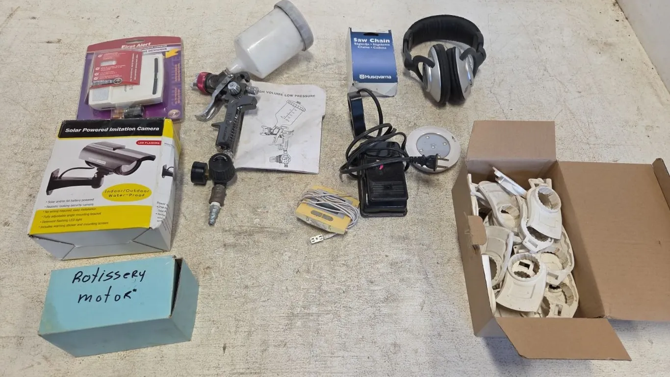 Rotisserie Motor, High Volume Low Pressure Paint Spray Gun, Chainsaw Chain, First Alert Combination Alarm and More (P9-E-S315)