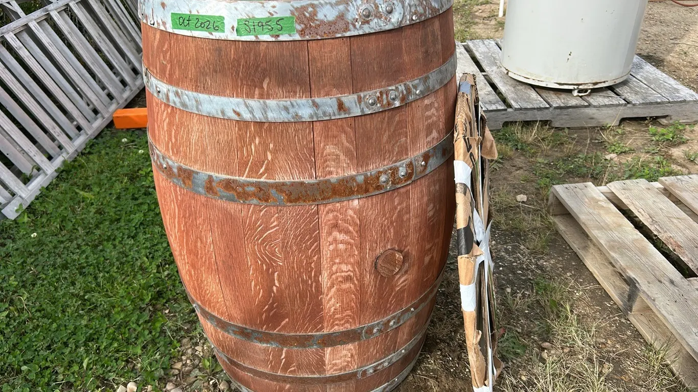 Wine Barrel w/ Glass Top, Marked 15 (P9-Out-I-S1955)