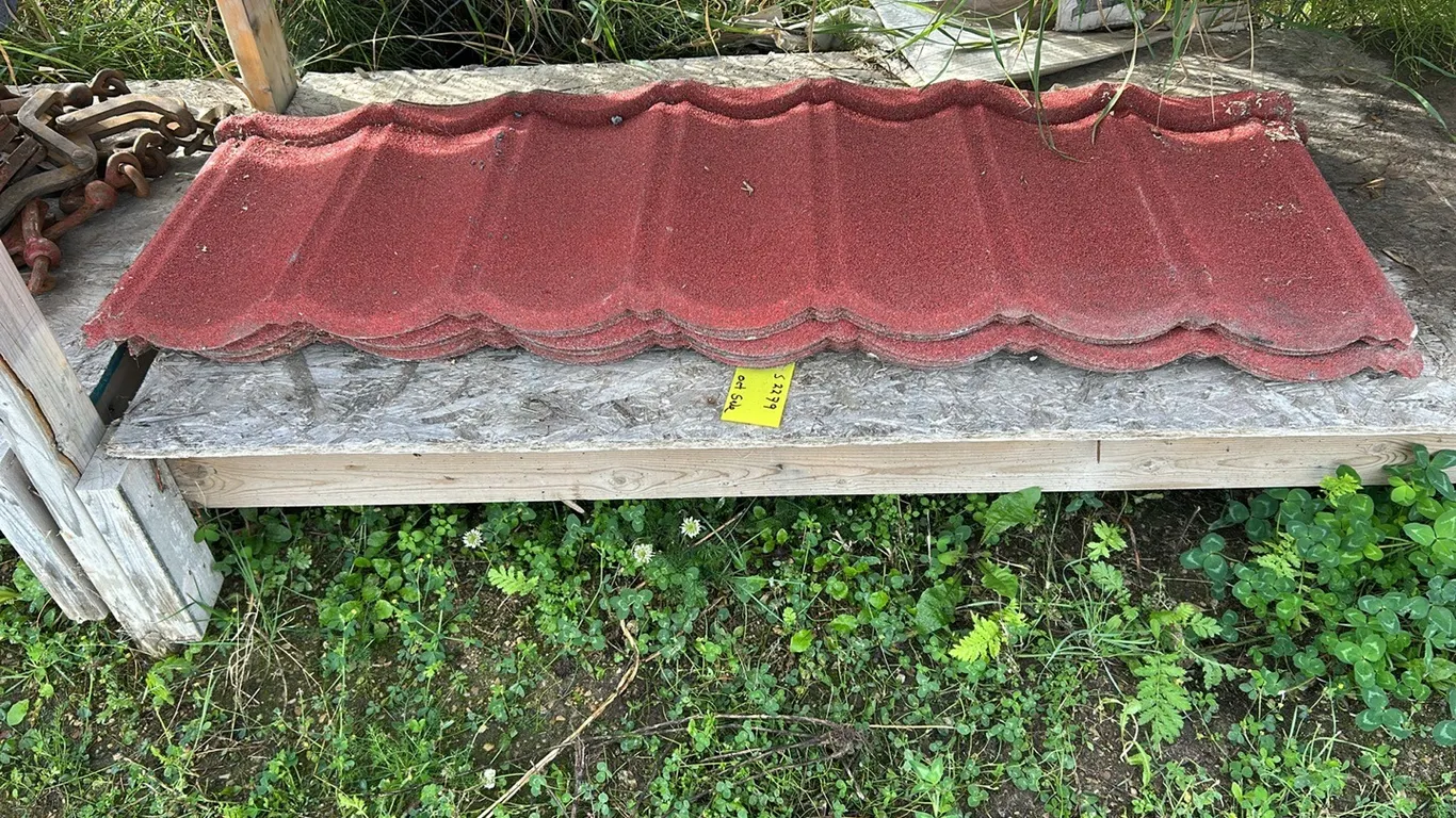 14 Qty Roof Panels Tin, Scalloped 16" x 53", Red, Marked 30 (P9-Out-L-S2279)