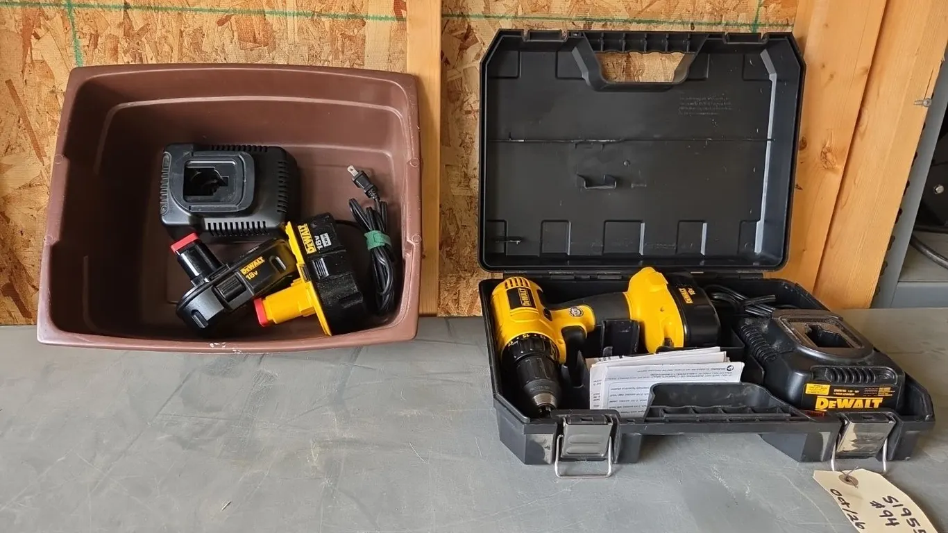 Dewalt 18 Volt Drill c/w 3 Batteries & 2 Chargers, Marked 94 (P9-A-S1955)