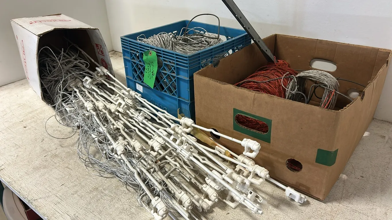 Portable Electric Fencing Equipment, Including Step-in Posts and Rolls of Electric Fencing Wire, Marked 142 (P9-K-S11)