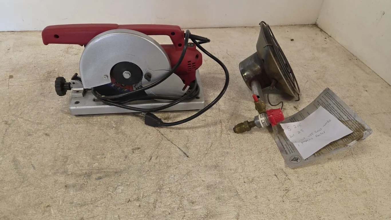 Small Cut Off Saw, Working & Propane Heater, Marked 28 (P9-RA1-S215)