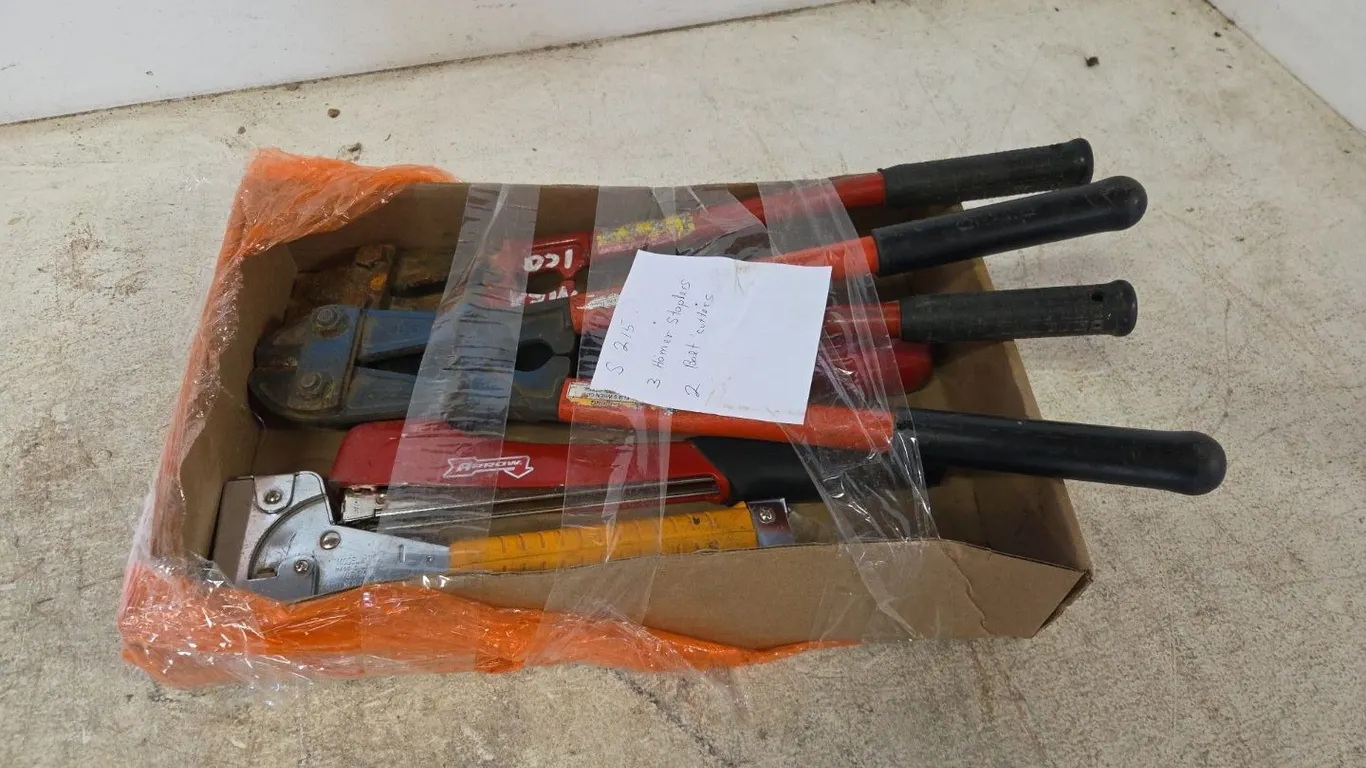 3 Qty Hammer Staplers, 2 Qty Bolt Cutter, Marked 30 (P9-RA1-S215)