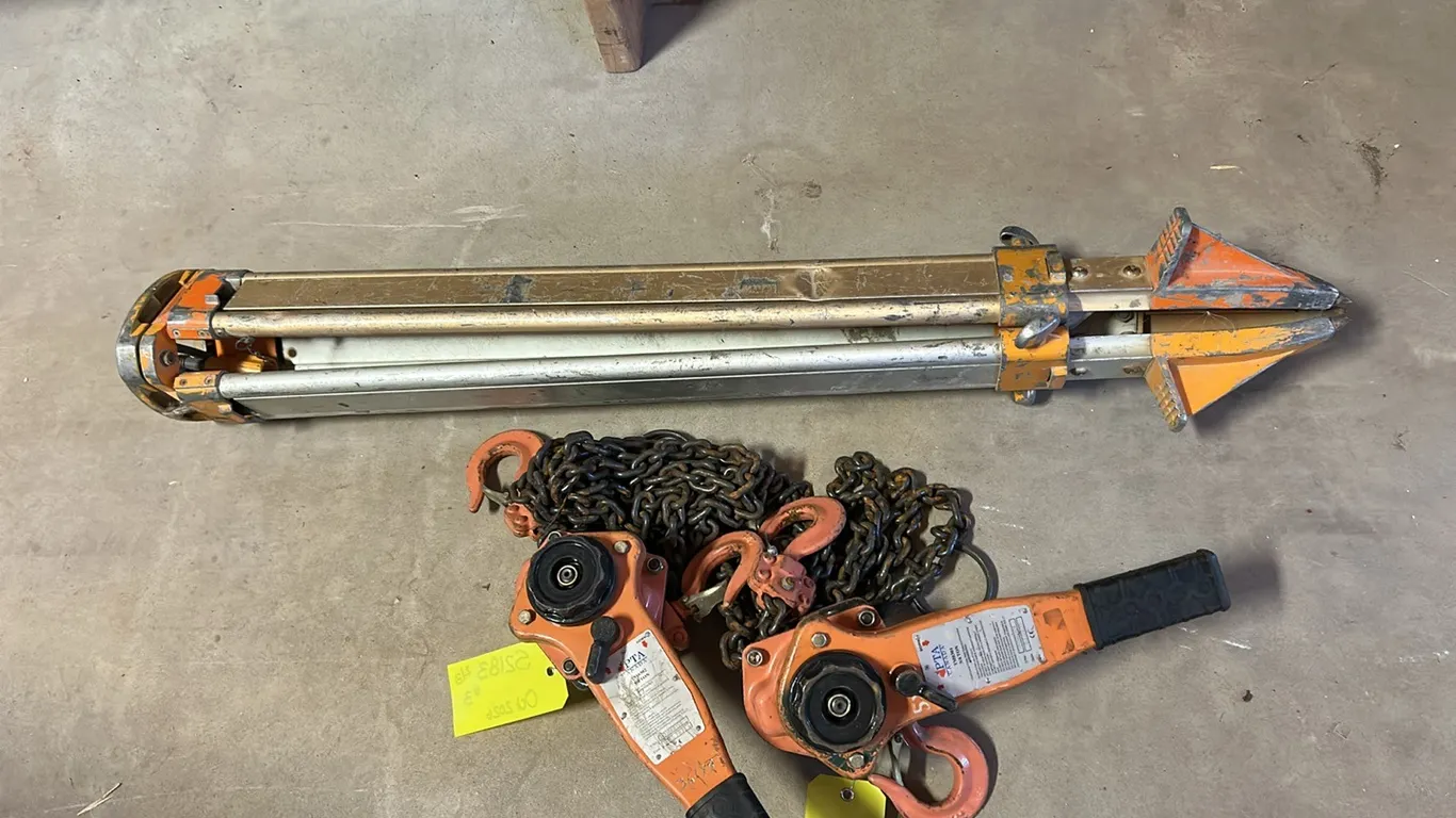 2 PTA 3/4 Ton Come a Longs & Survey Tripod, Marked 3 (P9-V-S2183)