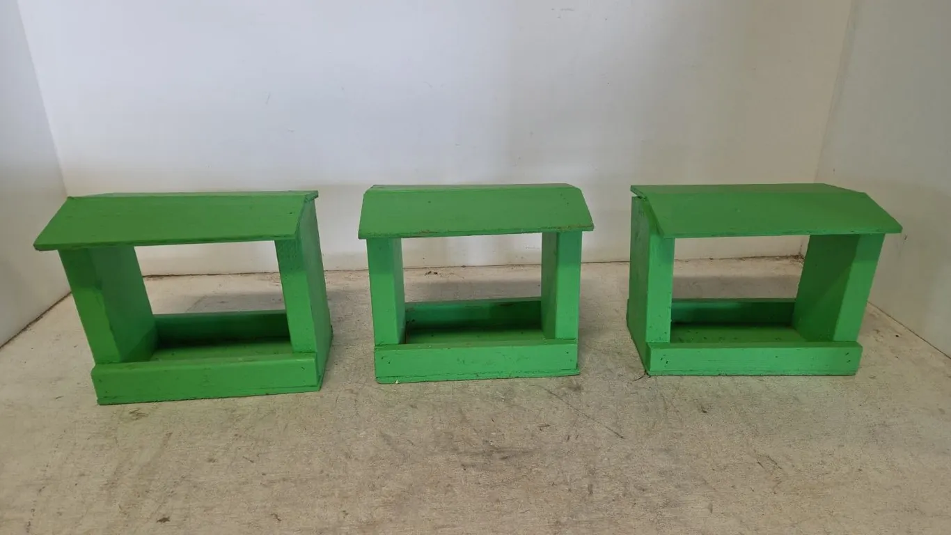 3 Green Bird Feeders, Marked A B C (P9-Out-S25)